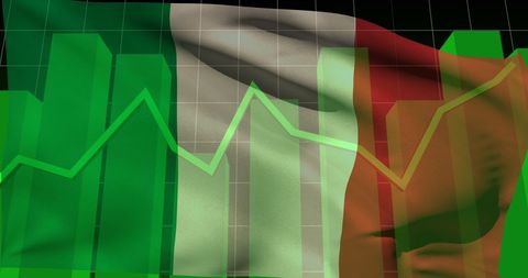 Italian Economic Growth Concept with Flag and Financial Charts