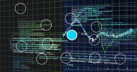 Futuristic Data Visualization Dashboard with Algorithms and Metrics