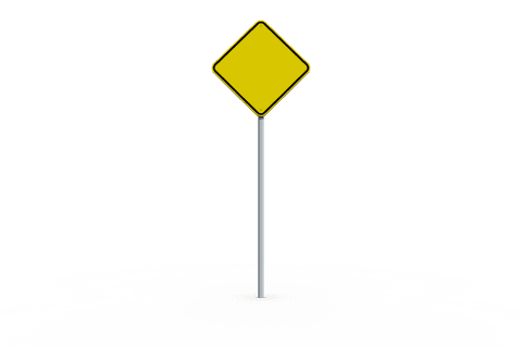 Yellow road sign designated on transparent background