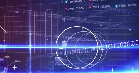 Streaming Binary Data Across Futuristic HUD with Concentric Rings and Analytics Grid