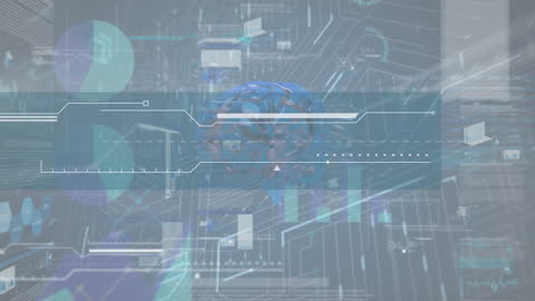 Futuristic Digital Interface with Brain and Data Processing