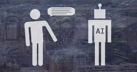 Human interacting with ai robot concept illustration