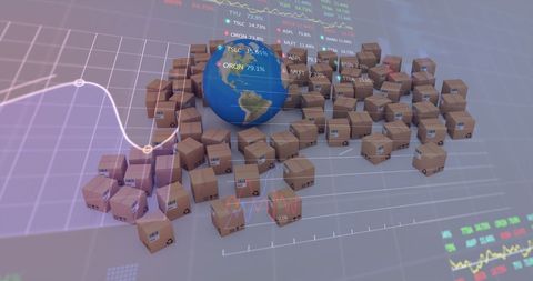 Global Shipping Concepts with Financial Data and Cardboard Boxes