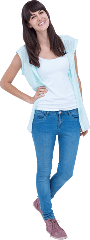 Happy Woman Standing Confidently on Transparent Background