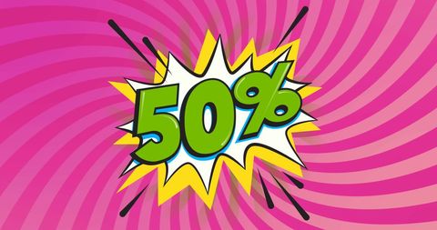 Bright 50 Percent Off Sale Promotion Comic Style