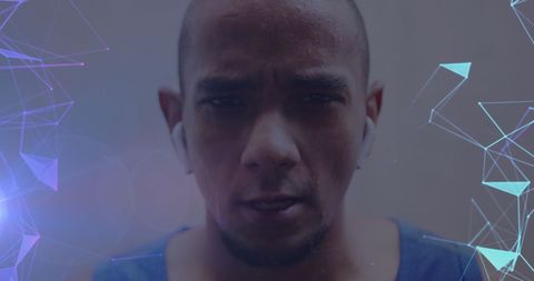 Determined Athlete with Futuristic Digital Overlay