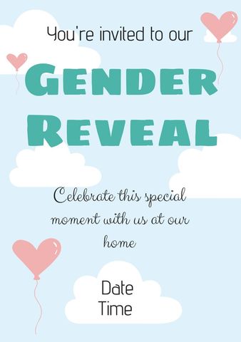 Whimsical Gender Reveal Invitation with Balloons and Clouds - Download Free Stock Templates Pikwizard.com