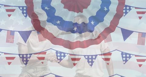 Men Shaking Hands with American Decorations Celebrating Unity