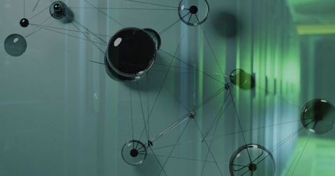 Futuristic digital network overlay in modern server room