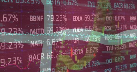 Danish Flag with Financial Data Display - Download Free Stock Images Pikwizard.com