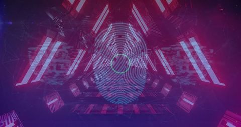 Futuristic Digital Interface with Fingerprint and Neon Lights