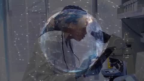 Scientist Analyzing Data Slide in High-Tech Laboratory Environment