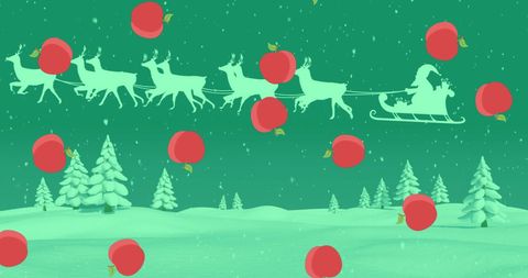 Seamless Loop of Santa Claus with Reindeer Sleigh Over Snowy Landscape