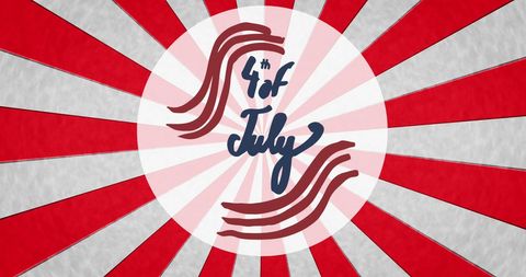 4th of July Text with Red and White Stripe Background