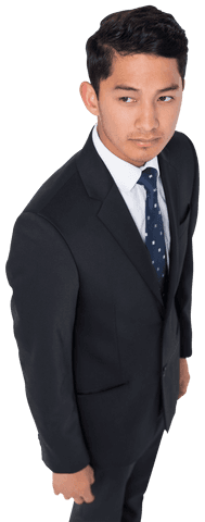 Biracial Businessman in Suit Standing on Transparent Background