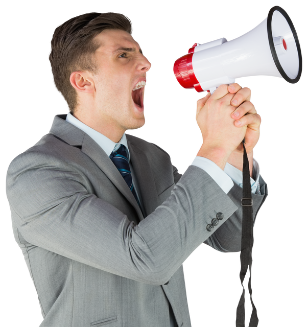 Shouting Businessman with Megaphone on Transparent Background - Download Free Stock Videos Pikwizard.com