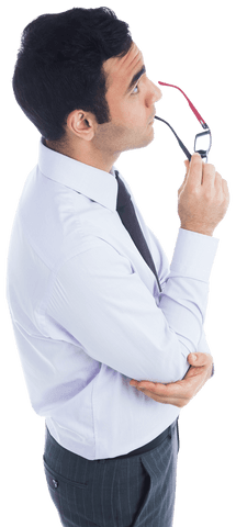 Transparent-Background Asian Businessman Contemplating with Glasses
