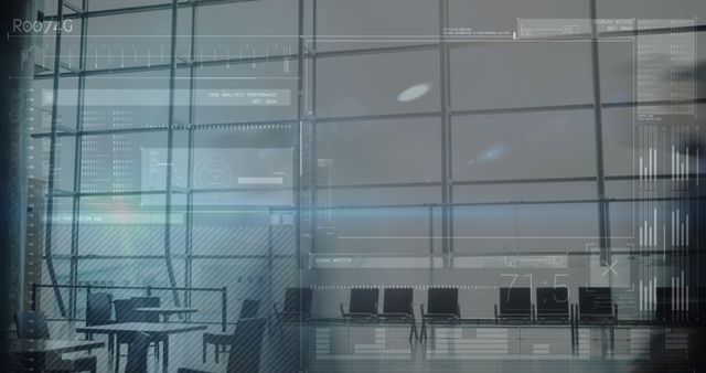 Futuristic Office Workspace with Digital Interface Overlay - Download Free Stock Images Pikwizard.com