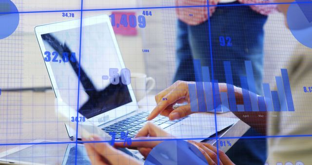 Business Professionals Analyzing Data on Laptop with Stats Overlay - Download Free Stock Images Pikwizard.com