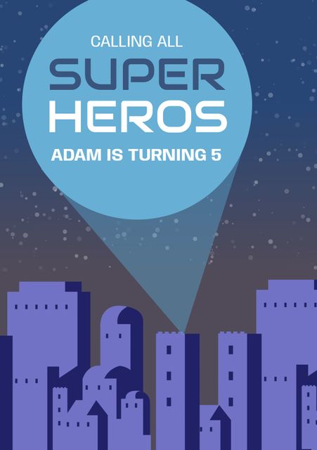 Superhero Birthday Invitation with City Skyline Backdrop and Spotlight - Download Free Stock Videos Pikwizard.com