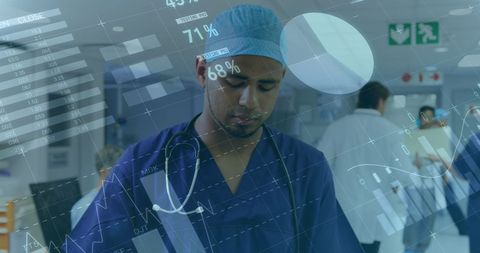 Healthcare Technology: Surgeon with Financial Statistics Overlay