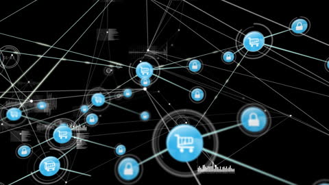 Futuristic Digital Network with Secure Shopping Icons