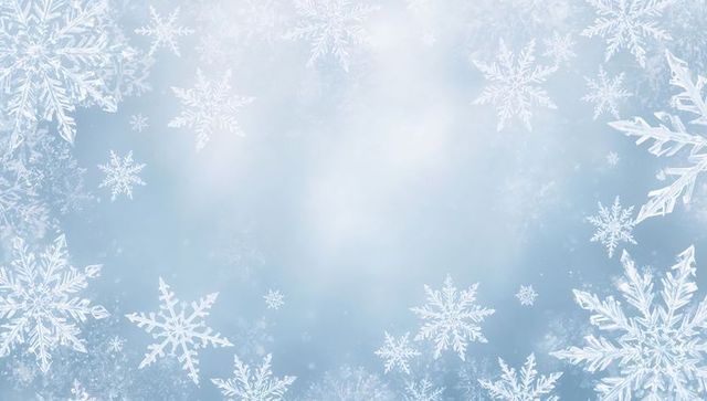 Frosted snowflake border on soft blue gradient backdrop for winter holiday designs