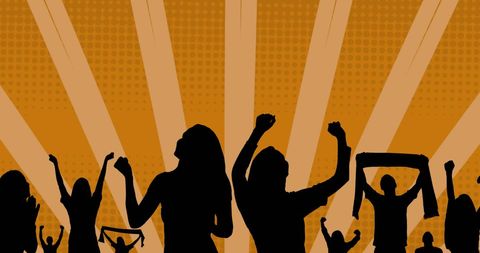 Silhouettes Celebrating Enthusiastically on Vivid Orange Background