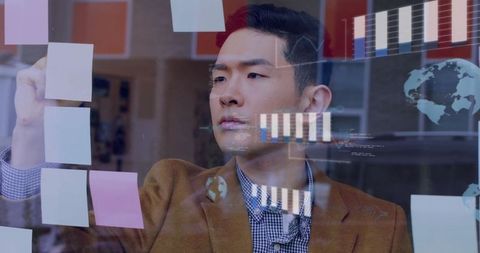 Businessman Collaborating with Digital Interface and Brainstorming Ideas