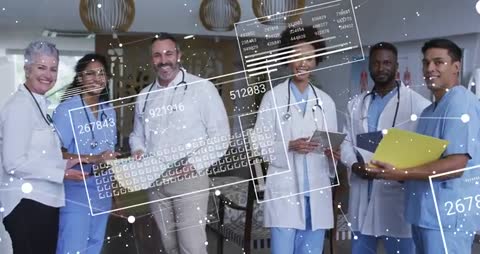 Diverse Medical Team Collaborating with Emerging Data Technology