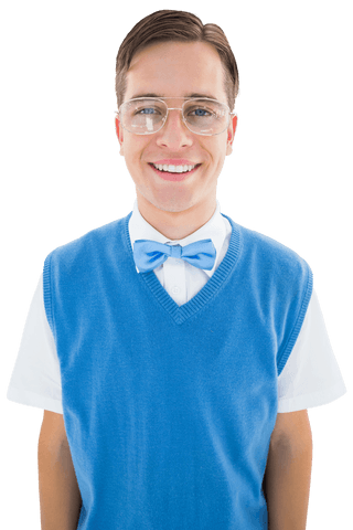 young geeky hipster wearing blue bow tie and sweater vest with glasses transparent - Download Free Stock Videos Pikwizard.com