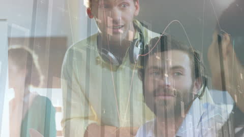 Creative Business Team Analyzing Data with Digital Technology Overlay