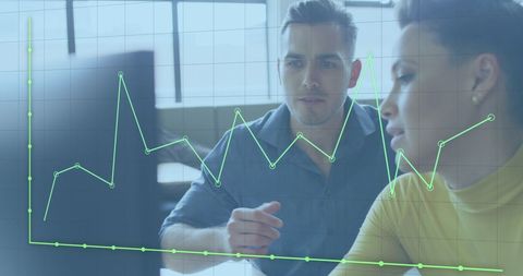 Financial analysis in modern office with diverse team and digital data