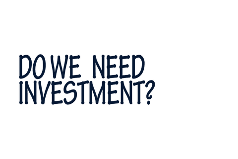 Bold illustrated text on transparent background asking about investment