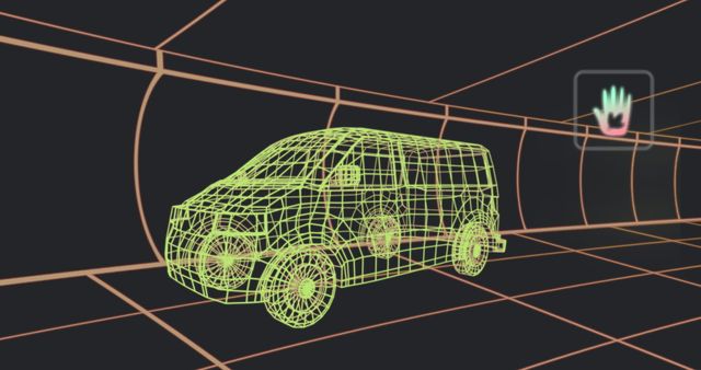 Futuristic 3D Van Model in Digital Tunnel Simulation - Download Free Stock Images Pikwizard.com