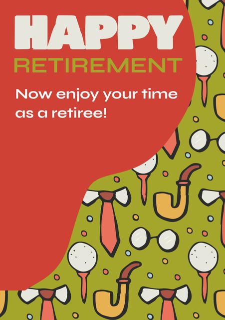 This cheerful retirement card features a whimsical pattern of ties and golf-related motifs on a green background. Perfect for sending warm wishes to a retiree or as an invitation to a retirement party. Ideal for celebratory events and casual gatherings.