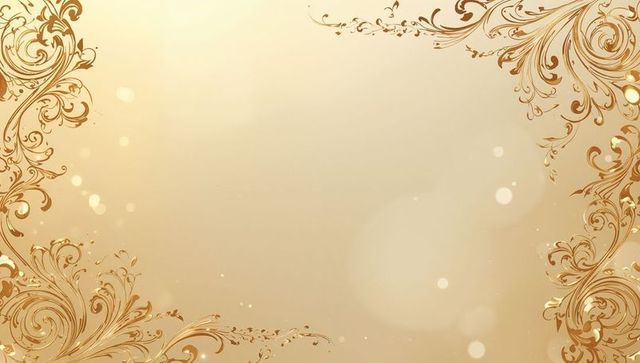 Ornate Gold Filigree Frame on Elegant Parchment Background with Bokeh Sparkle