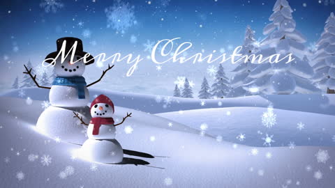 Snowmen and Winter Wonderland with Falling Snowflakes