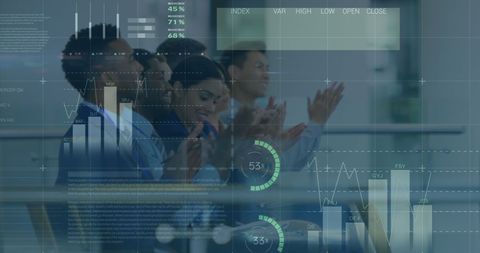 Business People Applauding with Overlay of Data Analytics