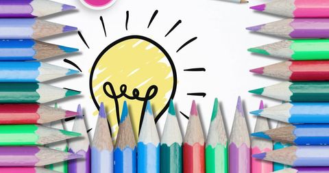 Colored Pencils Framing Creative Light Bulb Drawing - Download Free Stock Images Pikwizard.com