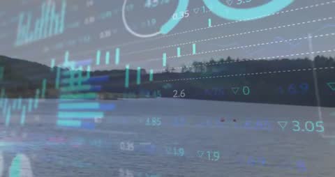 Innovative Financial Charts Over Serene Lake Timeline