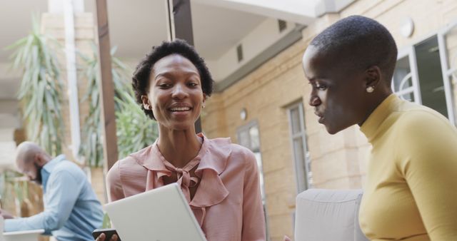 Two African American Businesswomen Discussing Project on Tablet - Download Free Stock Images Pikwizard.com