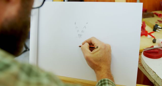 Focused artist sketching on drawing pad in workshop - Download Free Stock Images Pikwizard.com