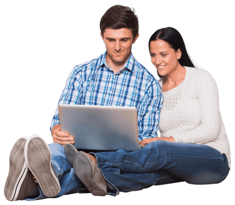 Couple Using Laptop in Casual Setting on Transparent Background - Download Free Stock Videos Pikwizard.com