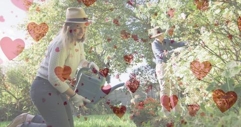 Romantic Gardening: Happy Couple Enjoying Horticulture Together