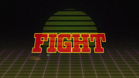 Retro Fight Text on Futuristic Grid Background