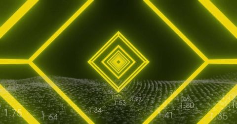 Glowing Yellow Diamonds with Digital Data Representation