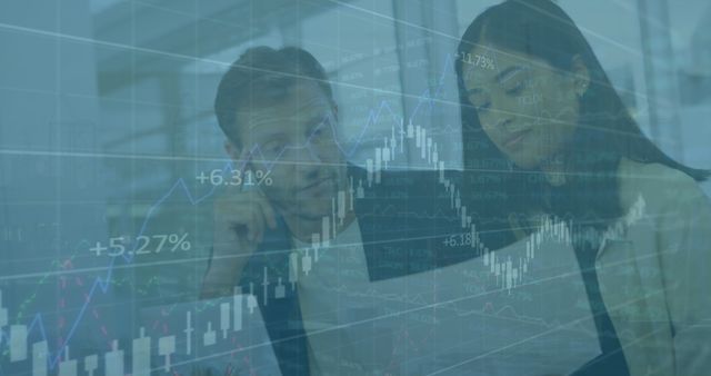 Business Team Analyzing Stock Market Trends with Data Overlay - Download Free Stock Images Pikwizard.com