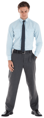 Transparent Serious Businessman Standing Hand in Pocket