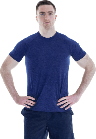 Transparent athletic man standing with hands on hips
